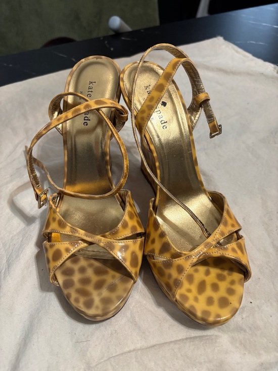 kate spade Shoes - kate spade Yellow Leopard Print Crisscross Strappy Heels